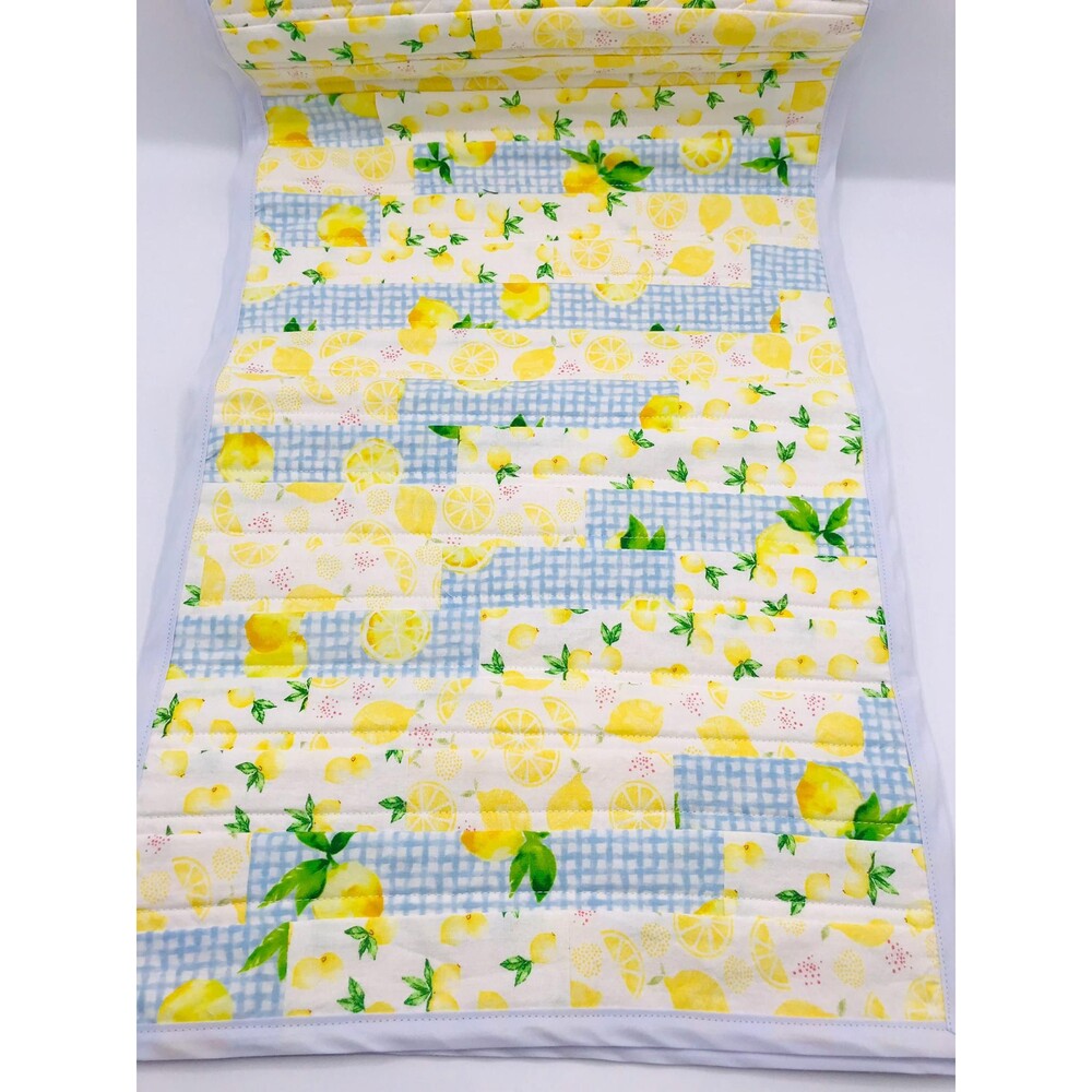 Handmade Quilted Tablerunner Lemon Kitchen Stepping Block 49x13.5 Inch